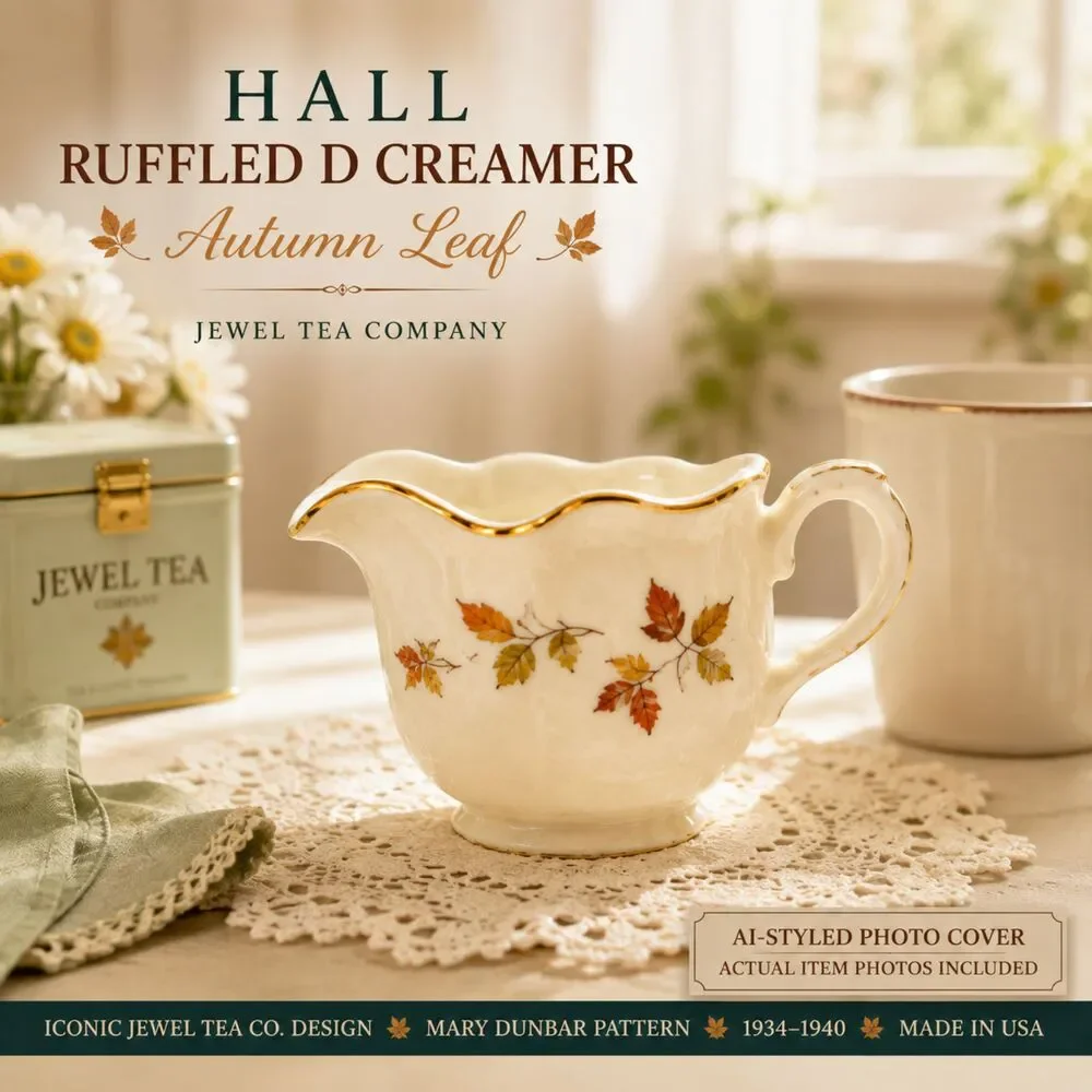 VTG Hall Jewel Tea Autumn Leaf Ruffled D Creamer Mary Dunbar USA